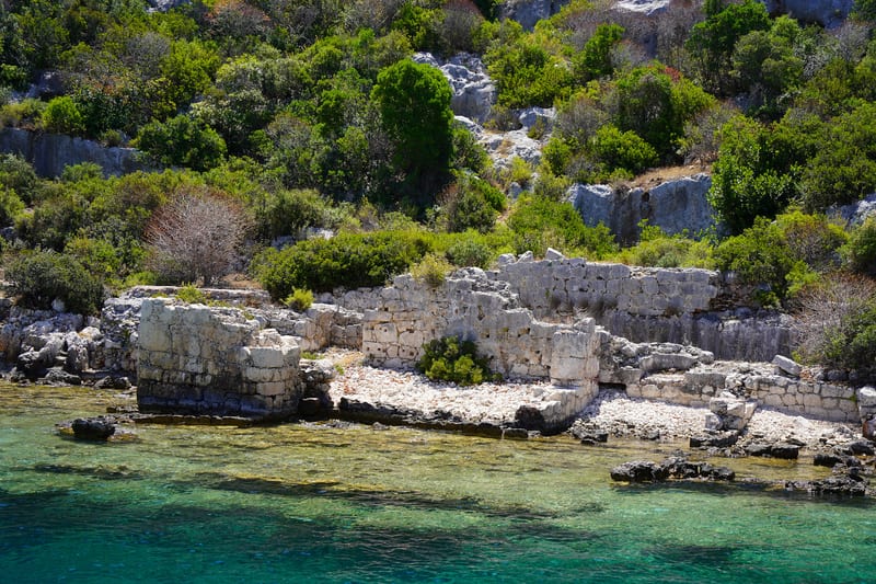 Mediterranean underwater ruins near the Turkish coast
